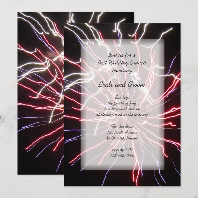 Invitation Brunch d'été après mariage avec feu d'artifice (Devant / Derrière)