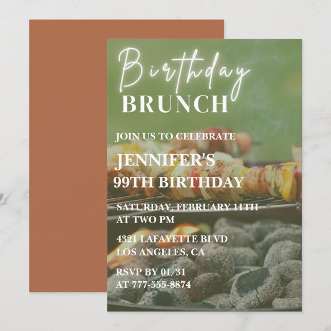 Invitation Brunch d'été BBQ arrière-cour 99e anniversaire (Devant / Derrière)
