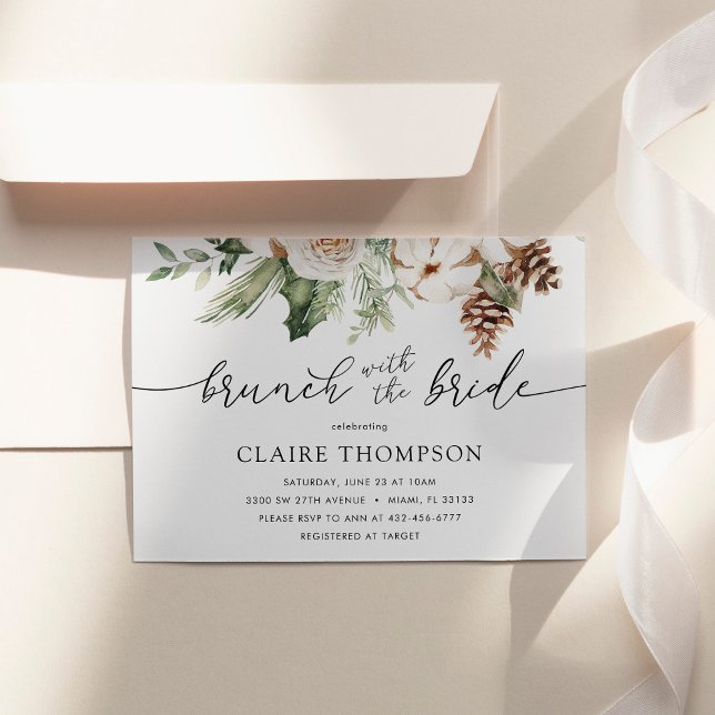 Invitation Brunch d'hiver avec la douche de mariée À feuillag (Créateur téléchargé)