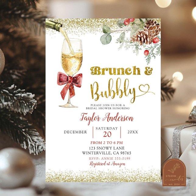 Invitation Brunch d'hiver et Fête des mariées champagne Bubbl (Créateur téléchargé)