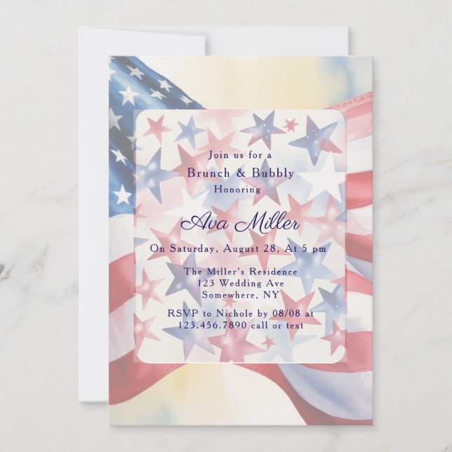 Invitation Brunch du 4 juillet à l'aquarelle & Bubbly (Devant)