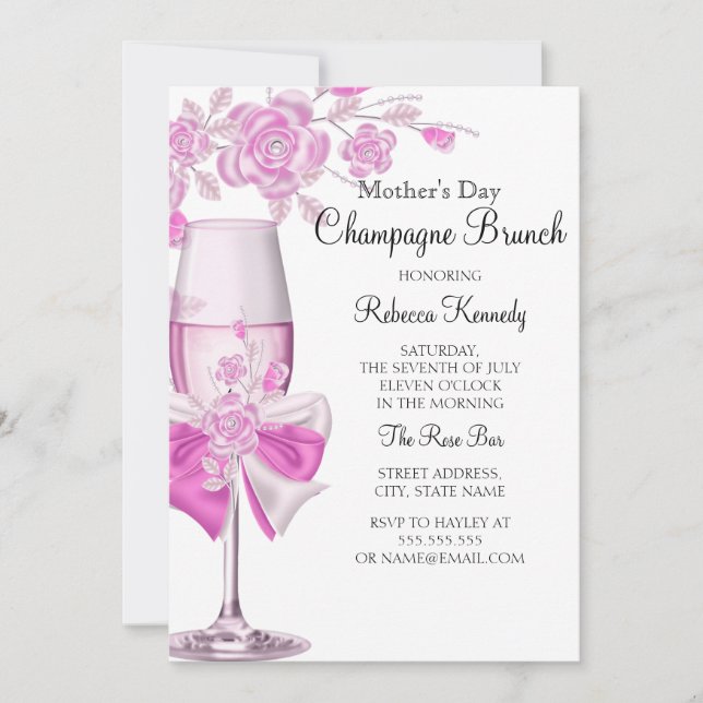 Invitation Brunch du Champagne Rose Rose Maman 2 (Devant)