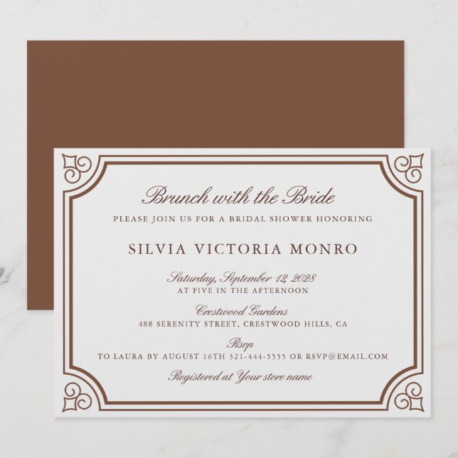 Invitation Brunch Ecru classique avec la Fête des mariées de  (Devant / Derrière)