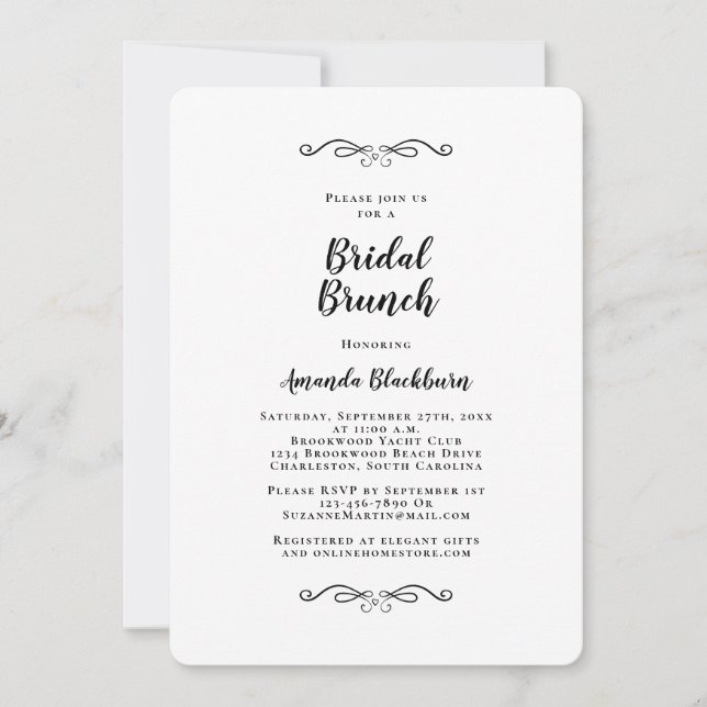 Invitation Brunch élégant de mariage avec calligraphie noire (Devant)