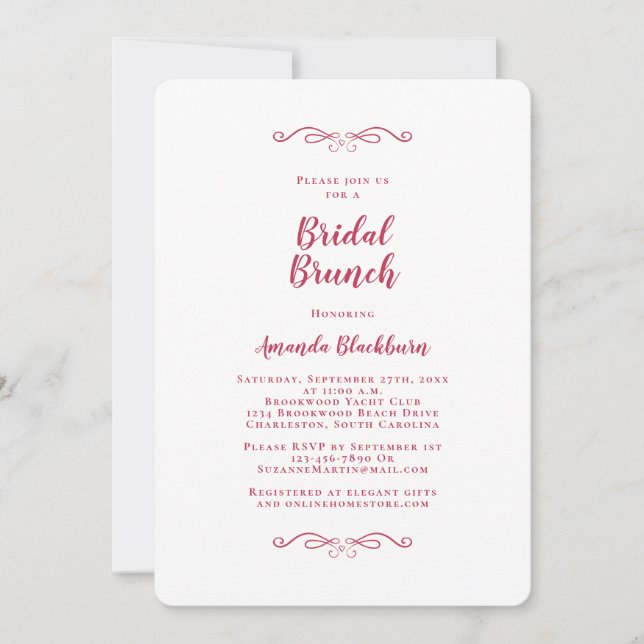 Invitation Brunch élégant de mariage en calligraphie rouge ma (Devant)