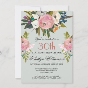 Invitation Brunch Élégant Fleurs Peintes à la Main 30e Annive