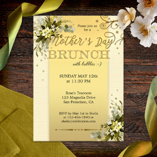 Invitation Brunch élégant floral doré eucalyptus pour la fête