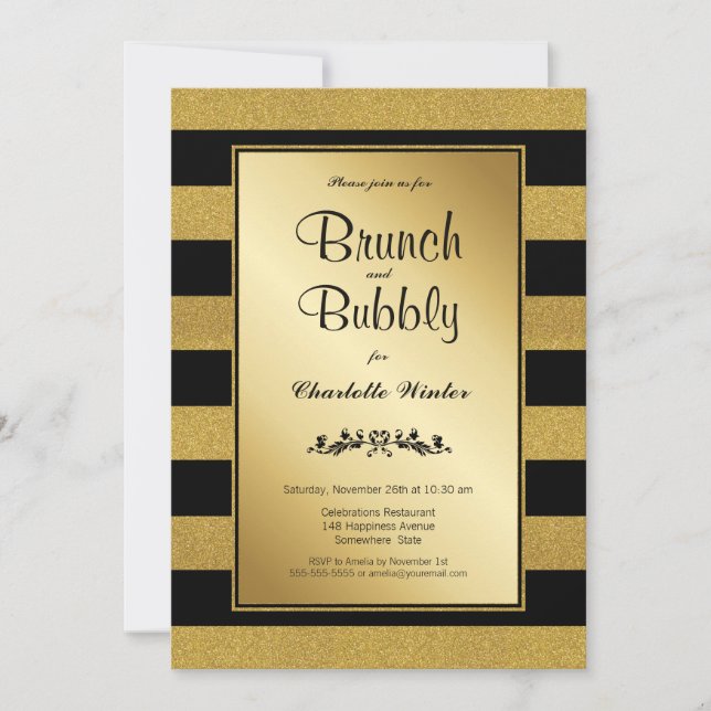 Invitation Brunch en or noir et mousseux (Devant)