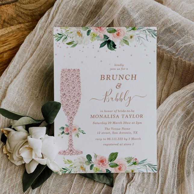 Invitation brunch et bubbly blush floral bridal douche (Créateur téléchargé)