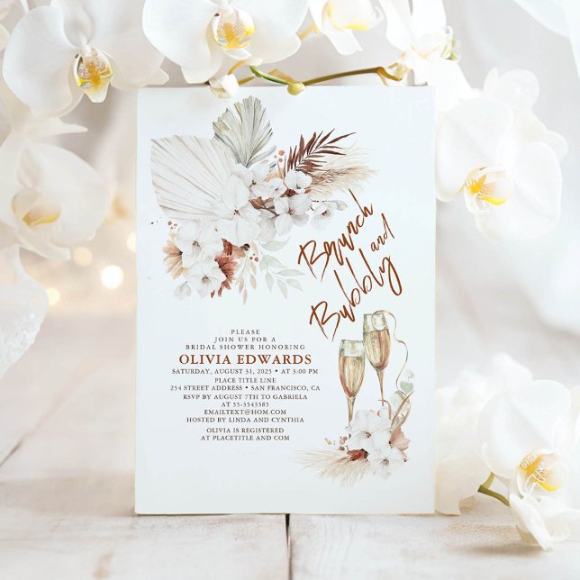 Invitation Brunch et Bubbly Boho Pampas Grass Fête des mariée (Brunch and Bubbly Boho Bridal Shower Invitations)