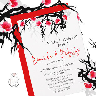Invitation Brunch et Bubbly Branche de fleurs japonaises