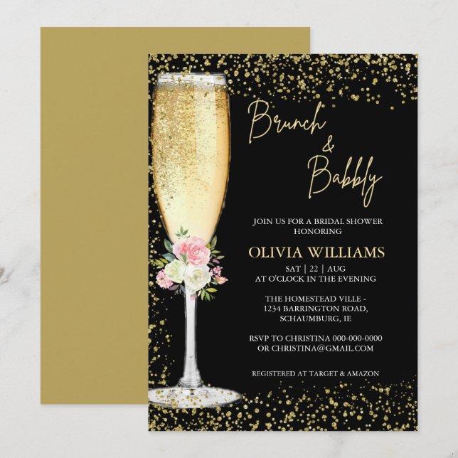 Invitation Brunch et Bubbly Champagne nuptiale (Devant / Derrière)