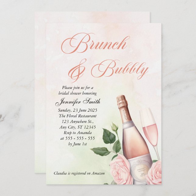 Invitation Brunch et Bubbly Champagne nuptiale (Devant / Derrière)