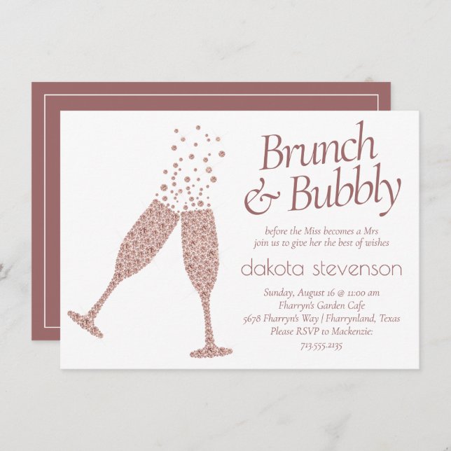 Invitation Brunch et Bubbly | Champagne rose violet Cassis (Devant / Derrière)
