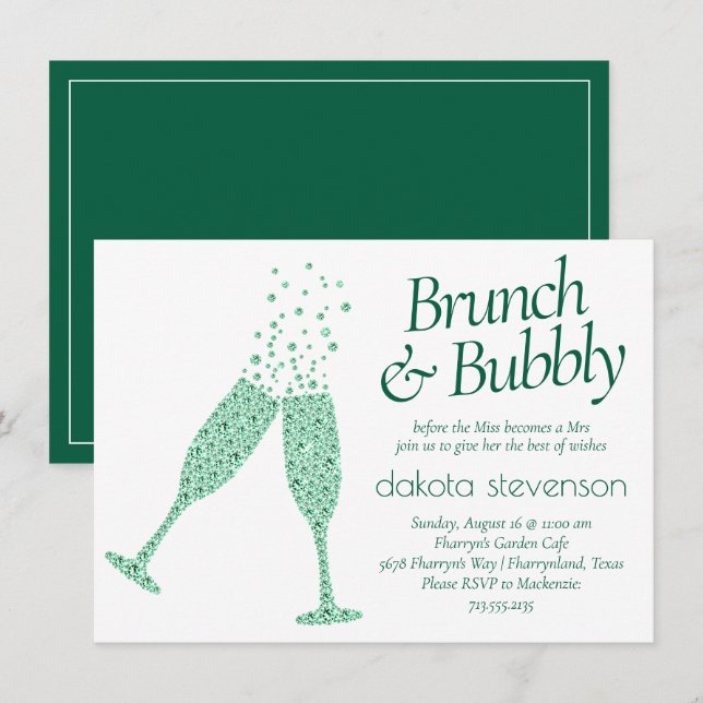 Invitation Brunch et Bubbly | Champagne verte à l'oeil (Devant / Derrière)