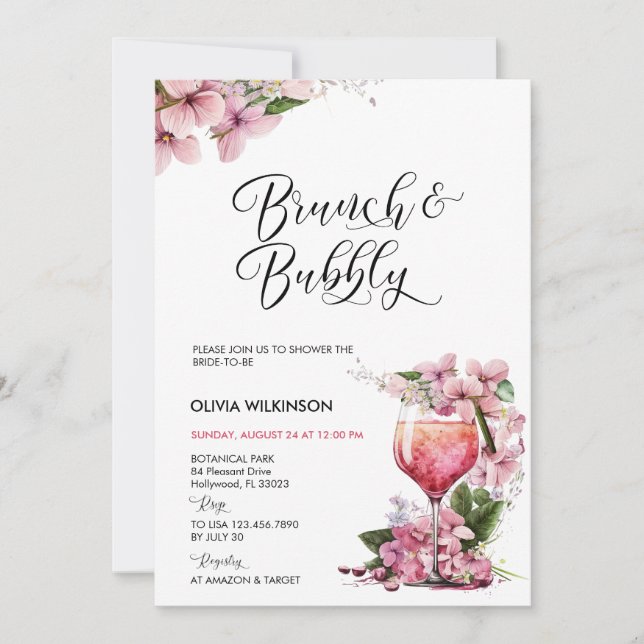 Invitation Brunch et Bubbly | Cocktail rose (Devant)
