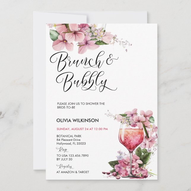 Invitation Brunch et Bubbly | Cocktail Rose (Devant)