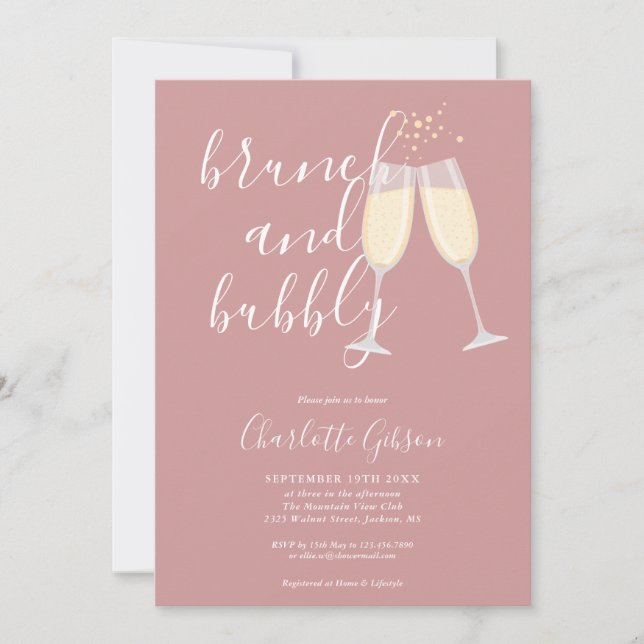 Invitation Brunch Et Bubbly Code QR Rose Poussiéreuse Enterre (Devant)