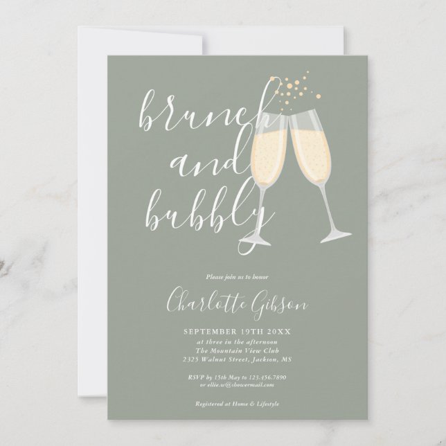Invitation Brunch Et Bubbly Code QR Vert Sauge Enterrement de (Devant)