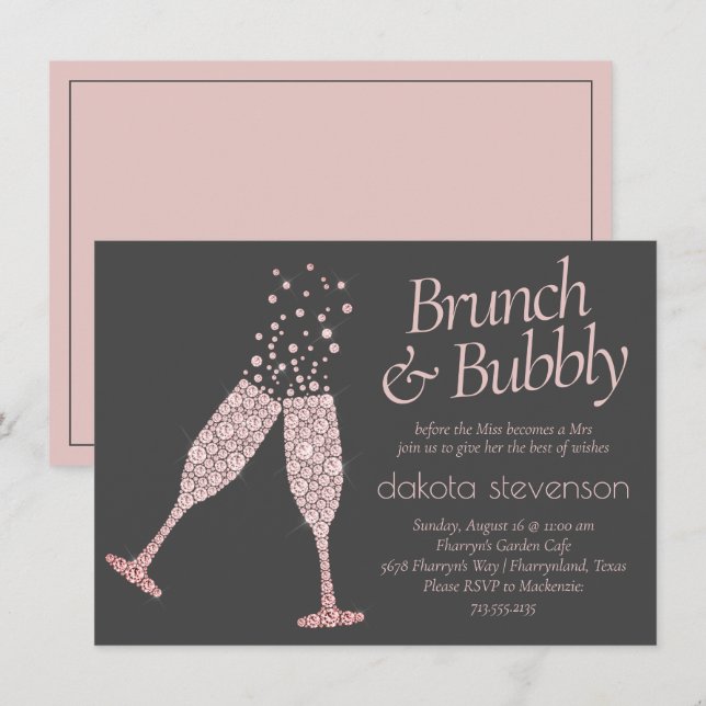 Invitation Brunch et Bubbly | Douche rose gris foncé (Devant / Derrière)