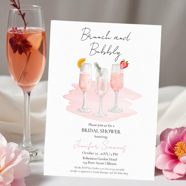 Invitation Brunch et Bubbly | Fête des mariées Cocktails rose (Créateur téléchargé)
