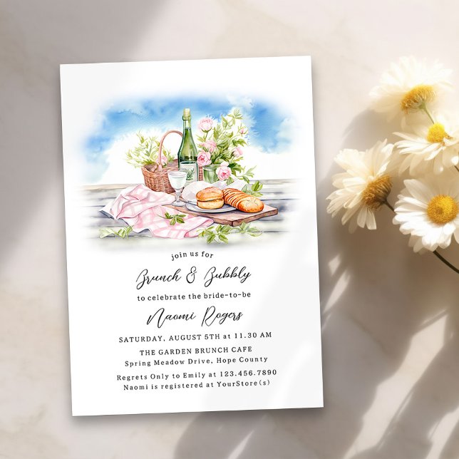 Invitation Brunch et Bubbly Fête des mariées d'été (Brunch & Bubbly Bridal Shower Summer Picnic Invitation)