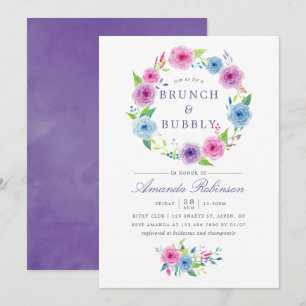 Invitation Brunch et Bubbly Floral Aquarelle Violet Ultra