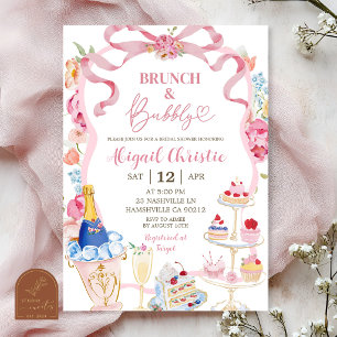 Invitation Brunch et Bubbly Floral Coloré de Style Victorien