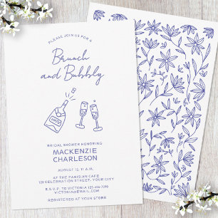 Invitation Brunch et Bubbly Mariage Douche Dessin à la Main