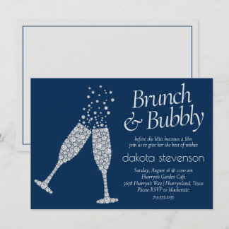 Invitation Brunch et Bubbly | Marine Blue Silver Grey Douche