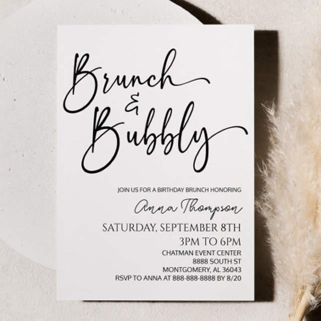 Invitation Brunch et Bubbly Minimale Anniversaire Brunch Part (Créateur téléchargé)