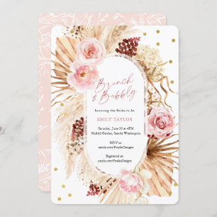 Invitation Brunch et Bubbly Moderne Boho rose Floral Bride