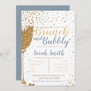 Invitation Brunch et Bubbly or parties scintillant_dusty blue