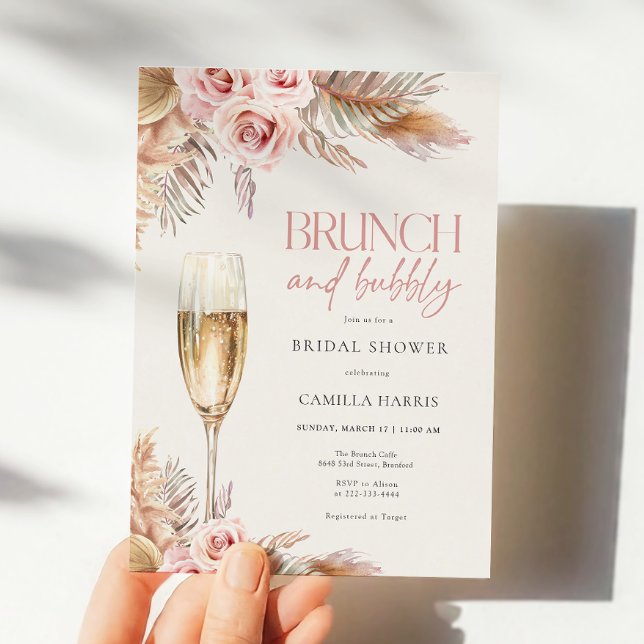 Invitation Brunch et Bubbly Pampas Grass Fête des mariées (Créateur téléchargé)