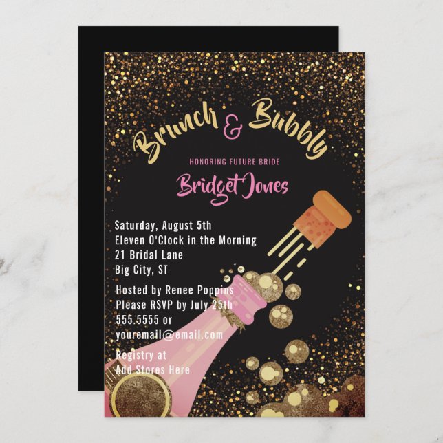 Invitation Brunch et Bubbly Parties scintillant nuptiale de d (Devant / Derrière)