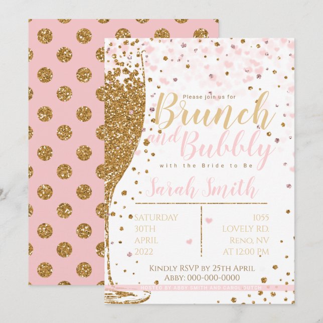 Invitation Brunch et Bubbly parties scintillant or grand pica (Devant / Derrière)