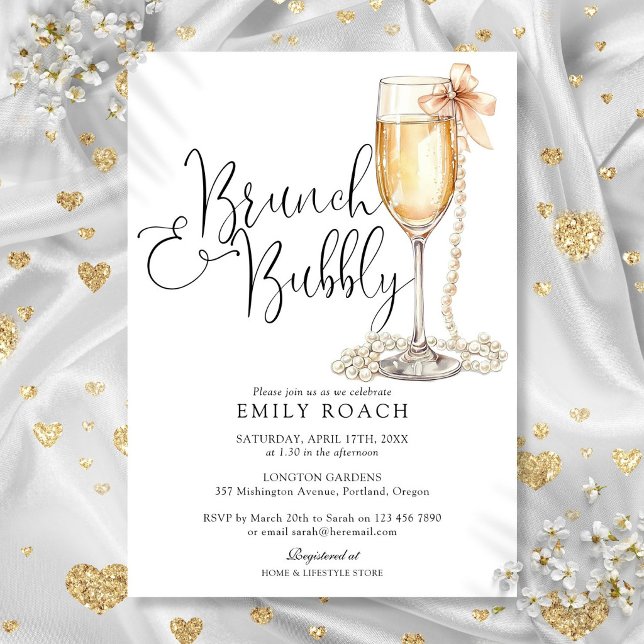 Invitation Brunch Et Bubbly Perles Enterrement De Vie De Jeun (Brunch And Bubbly Pearls Bridal Shower Invitation)