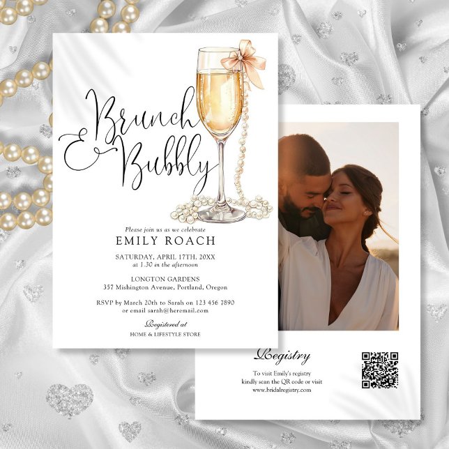 Invitation Brunch Et Bubbly QR Code Fête des mariées photo (Brunch And Bubbly QR Code Photo Bridal Shower Invitation)