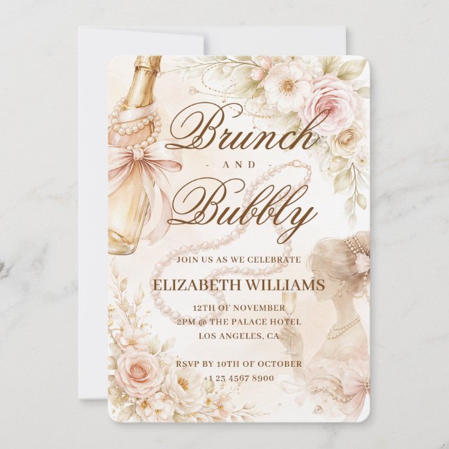 Invitation Brunch et Bubbly Rétro Nostalgie Enterrement de Vi (Devant)
