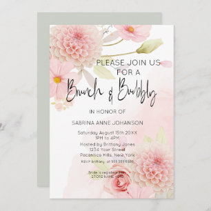 Invitation Brunch et Bubbly rose Fête des mariées florale Inv