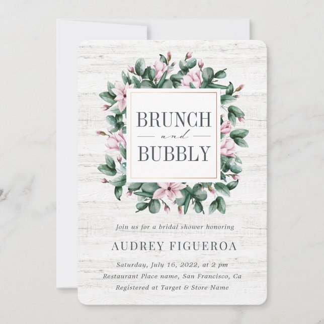 Invitation Brunch et Bubbly Rustic Eucalyptus Fête des mariée (Devant)