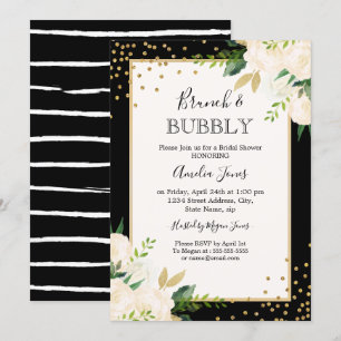 Invitation Brunch Et Bubbly Shower Bandes Noires Et Or Floral