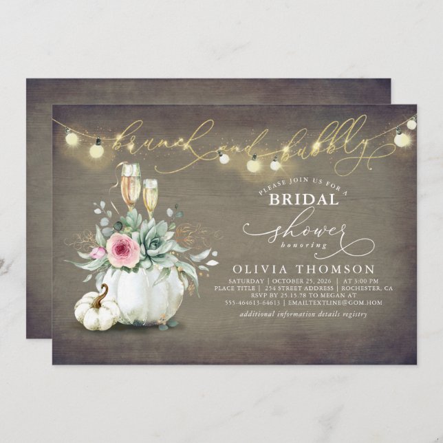 Invitation Brunch et Bubbly Succulents Fête des mariées Citro (Devant / Derrière)