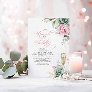 Invitation Brunch et Bubbly Succulents Fête des mariées rose
