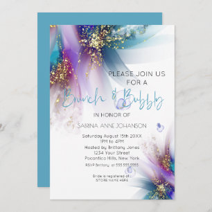 Invitation Brunch et Bubbly Turquoise violet Abstrait