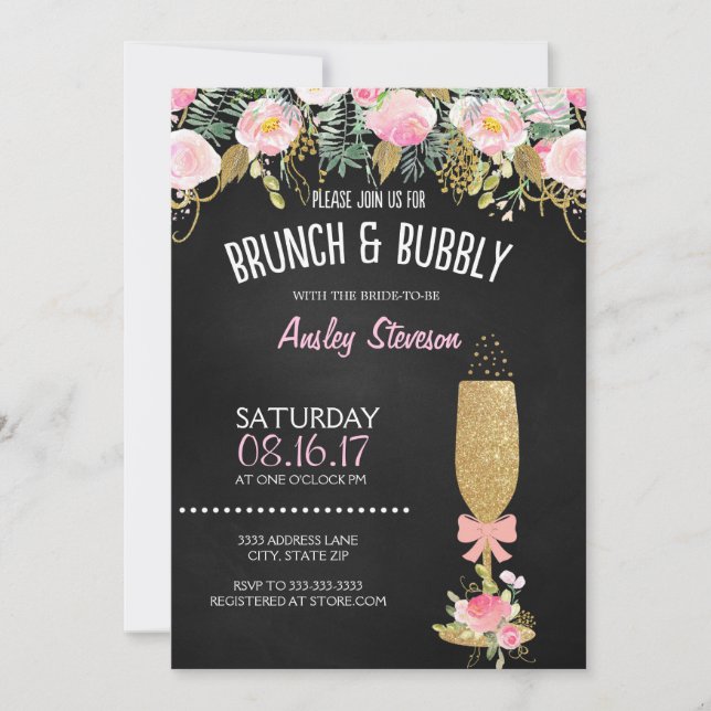 Invitation Brunch et bulle nuptiale parties scintillant d'inv (Devant)