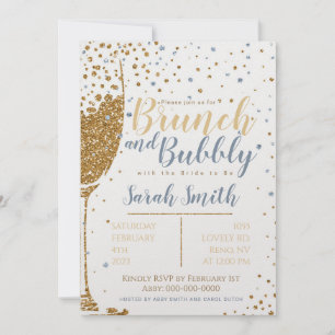 Invitation Brunch et bulle or parties scintillant_dusty bleu_