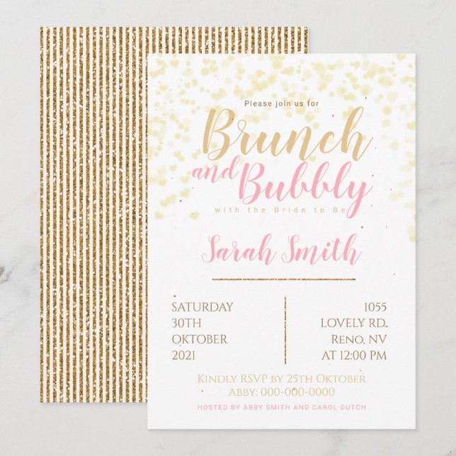 Invitation Brunch et bulles bulle dorée (Devant / Derrière)