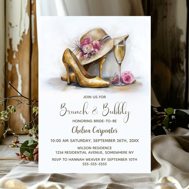 Invitation Brunch et Bulles Champagne et Chaussures Dorées (Créateur téléchargé)
