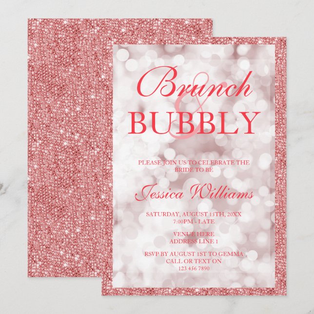 Invitation Brunch et bulles de douche de mariée à paillettes  (Devant / Derrière)
